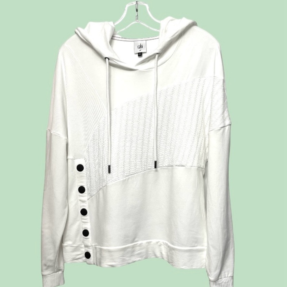 CAbi White Hoodie with Black Button Accents